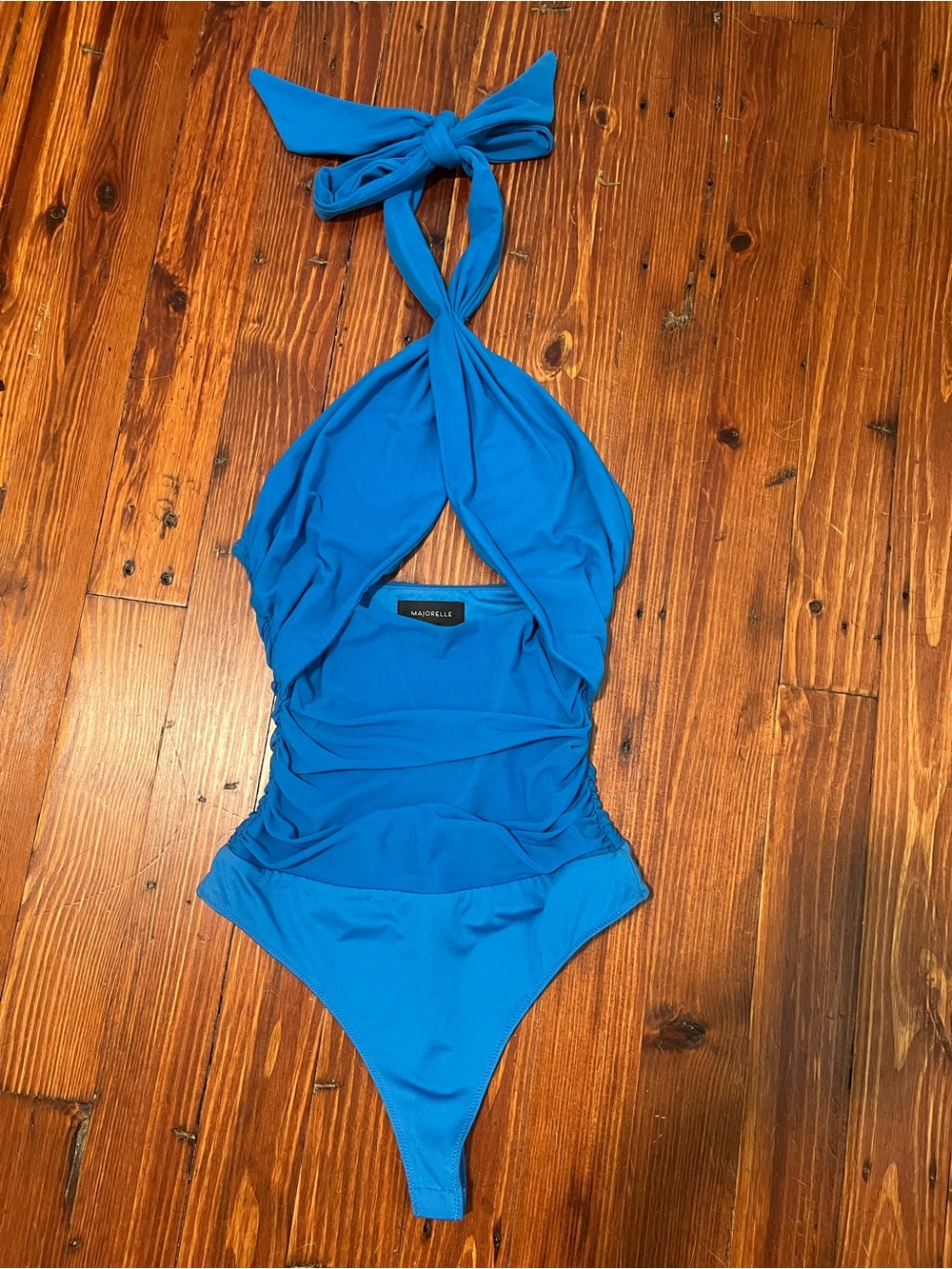 MAJORELLE Bright Blue Halter One-Piece Bodysuit